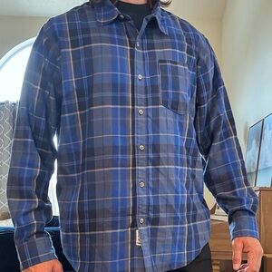 Marmot Men's Navy and Gray Plaid Button Down Shirt
